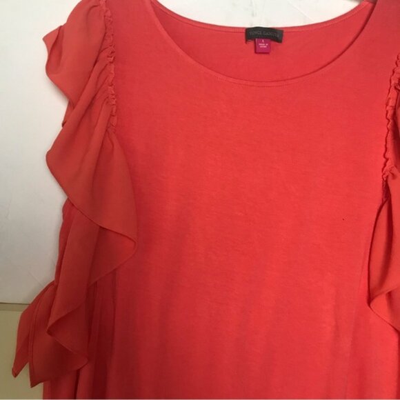 Vince Camuto Butterfly Flutter Sleeves Top Ruffle Fairy Red Tee Shirt Stretch L - Picture 12 of 12